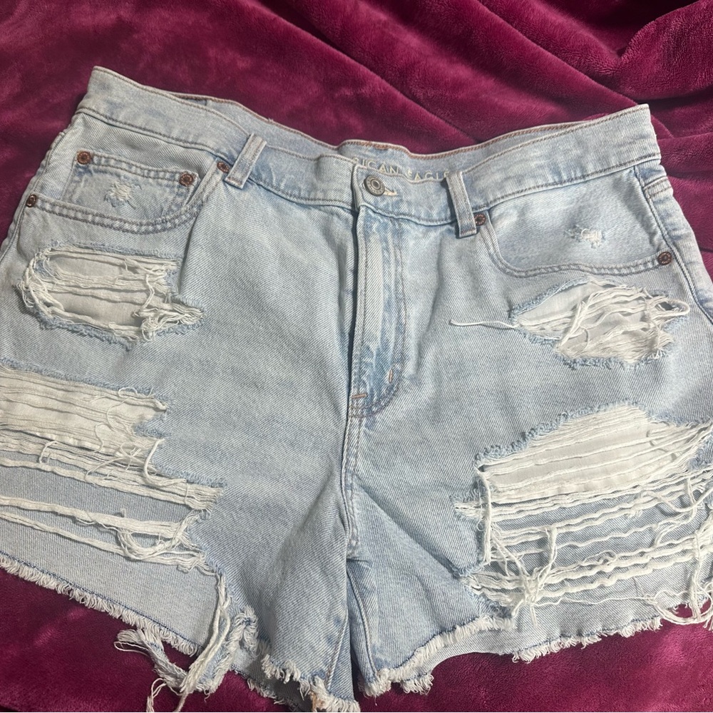 American Eagle Outfitters Light Blue Distressed Jean Shorts